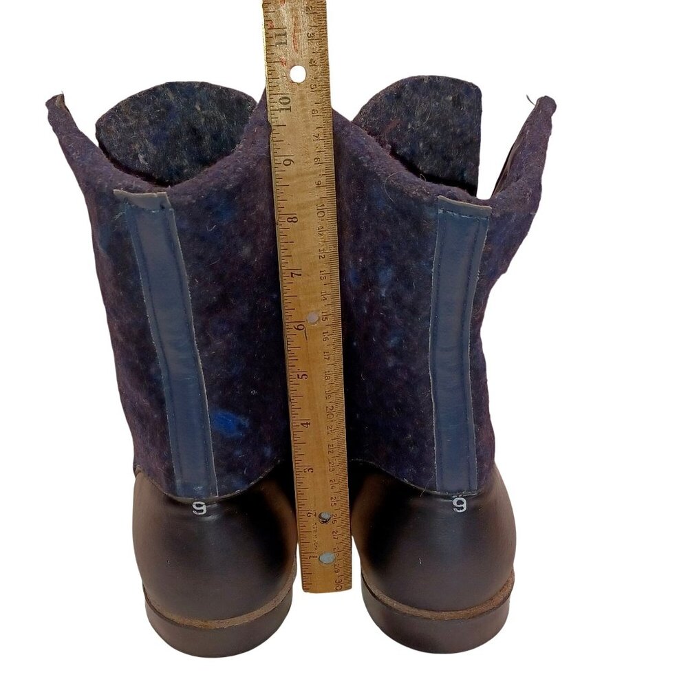 Biltrite Vintage Streetwear Mens 9 Mid Calf Blue Black Felt Block Heel Boots - Picture 8 of 14